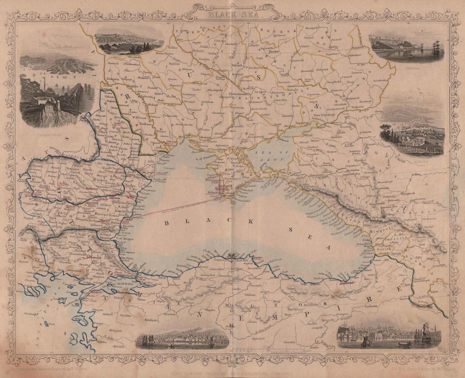 BLACK SEA.Showing Crimean War naval battles.Scandinavia Russia.TALLIS 1860 map